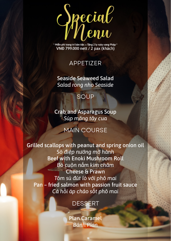 Romantic dinner set menu for 2 price 799.0000